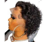 Perruque courte Bob-Lace, cheveux non traités, brun moyen Lace , 1B, longueur modèle, perruque de racines