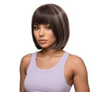 Perruque Courte Bob Marron Ombré Avec Frange, Perruque Bob Droite De 30 Cm Pour Femmes, En Fibre Résistante À La Chaleur, Idéale Pour Le Cosplay Et Un Usage Quotidien.