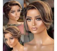 Perruque courte Bob Pixie Wig,Lace Front 6 pouces, perruque Lace Wig 13 × 4 × 1 cheveux humains, perruque résistante à la chaleur, for femmes noires, utilisation quotidienne cosplay fête.(Gradient go
