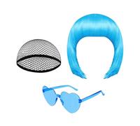 Perruque courte bob pour femme, bijou de tête de cosplay néon - Perruque courte et lunettes de soleil - Pour femmes et filles, spectacles sur scène, créateurs de contenu, fêtes à thème, conventions de