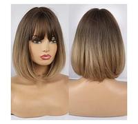 Perruque courte Bobo avec franges latérales Silky Grey Brown Blonde Perruques synthétiques compatible with femmes Daily Party Cosplay Utilisez la résistance à chaleur(SS148-1)