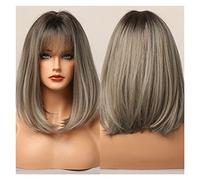 Perruque courte Bobo avec franges latérales Silky Grey Brown Blonde Perruques synthétiques compatible with femmes Daily Party Cosplay Utilisez la résistance à chaleur(LC246-1)