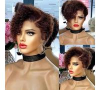 Perruque courte bouclée 13X1 HD transparente en dentelle pour cheveux humains noirs, perruque en dentelle bouclée profonde, ligne de cheveux pré-épilée - 10 pouces - 250% - P4/30