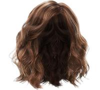 Perruque courte bouclée 14 pouces d'aspect naturel réglable perruque marron courte bouclée, cheveux ondulés en fibre haute température pour un usage quotidien, cosplay, soirées à thème, rendez-vous g