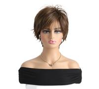 Perruque courte bou brune mélangée de 25 cm for femme, coupe dégradée avec frange, cheveux synthétiques, idéale for les soirées et les occasions spéciales. Effet naturel et Volumineux