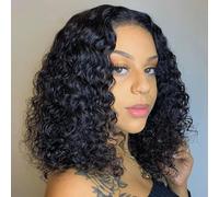 Perruque courte bouclée Cranberry, perruque ondulée et humide, perruque malaisienne en cheveux humains avec dentelle frontale pour femmes, perruque frontale 13x4 - Couleur naturelle - 14 pouces - Bob