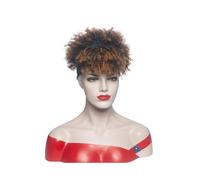Perruque courte bouclée crépue afro châtain clair de 15 cm, perruque bandeau synthétique avec frange for femme