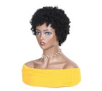 Perruque courte bouclée crépue de 8 pouces, perruque noire courte bouclée avec frange, perruque en fibre résistante à la chaleur, perruque bouclée lâche, boucles rebondissantes for femmes noires