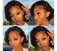 Perruque courte bouclée de couleur naturelle, perruque en dentelle 13x1 perruque coupe lutin, perruque bouclée, perruque résistante à la chaleur, for usage quotidien cosplay de fête femmes noires.