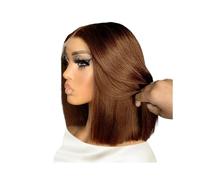 Perruque Courte Bou En Cheveux Humains, Couleur Brun Chocolat, Coupe Au Carré, 33 X 10 Cm, Avec Dentelle Transparente Sur Le Devant, For Femme Postiche Cheveux Femme(150%,10inch)