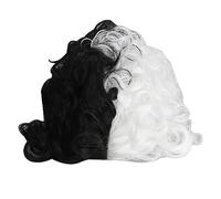 Perruque courte bouclée noire et blanche, réglable et respirante, perruque de cosplay, perruque courte ondulée bouclée pour fête quotidienne, Halloween, Noël