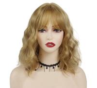 Perruque courte bouclée ondulée for femme, perruque synthétique blonde avec frange, idéale for un déguisement de cosplay ou une soirée costumée.
