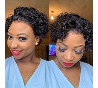 Perruque courte bouclée Pixie Cut Couleur naturelle Bob Perruque Lace Front Perruques Cheveux humains, avec cheveux de bébé Perruque sans colle Convient for les jeux de rôle quotidiens des femmes.