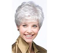 Perruque courte bouclée pour femme - Résistante à la chaleur - Cheveux naturels - Gris argenté