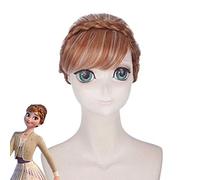 Perruque courte brune Anna Cosplay frange avec autour de la tête fouet perruques de cheveux synthétiques résistantes à la chaleur pour les femmes PL-762