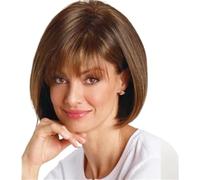 Perruque Courte Brune Avec Mèches Blondes, Coupe Au Carré, Dégradée | Cheveux Raides, Raie Sur Le Côté, Racines Foncées, Synthétiques Naturels