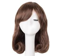 Perruque courte brune de 40 cm (16 pouces) for femme, coupe au carré lisse synthétique avec frange, idéale for Halloween et le cosplay.(Medium Brown)
