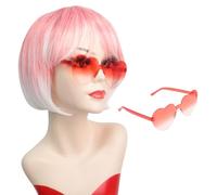 Perruque Courte Colorée Avec Frange Plate - Perruque Synthétique Arc-en-ciel Cosplay Et Lunettes De Soleil Pour Femmes Adultes Cadeaux De Fête De Carnaval