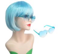 Perruque Courte Colorée Avec Frange Plate - Perruque Synthétique Arc-en-ciel Cosplay Et Lunettes De Soleil Pour Femmes Adultes Cadeaux De Fête De Carnaval