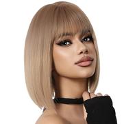 Perruque Courte Coupe Bob Dégradée Fibre Synthétique Thermorésistante Haute | Perruque Bob Court Naturel Méchée