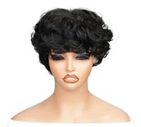 Perruque courte coupe lutin de 6 pouces, cheveux humains for femmes, perruques Bob bou s fabriquées à la machine avec frange(Natural)