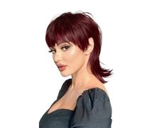 Perruque courte coupe lutin des années 80 avec frange, fausses perruques naturelles synthétiques bou s en couches for femmes, usage quotidien for adultes(Wine red)