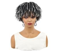 Perruque courte de 15 cm avec clips for dreadlocks, perruque tressée synthétique, postiche afro for femmes et hommes noirs Postiche Cheveux Femme(Ombre Gray)