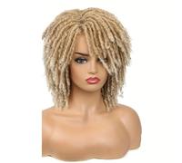 Perruque courte dreadlocks for femme, cheveux synthétiques doux sans colle, résistants à la chaleur et respirants, perruque afro bouclée noire Effet naturel et Volumineux(Blonde)