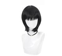 Perruque courte droite de 10 pouces avec frange, perruques synthétiques de longueur d'épaule de Bob de femmes, aspect naturel(Black)