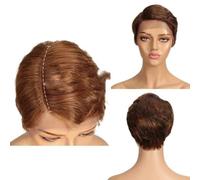 Perruque courte en cheveux humains avec dentelle en T pour femmes, perruque brésilienne naturelle pré-épilée sans colle ombrée 613-8 pouces - marron