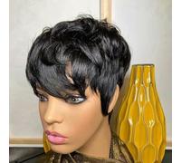 Perruque courte en cheveux humains pour femmes noires, perruques fabriquées à la machine avec frange, perruque sans colle, perruques en cheveux humains - 6 pouces - couleur naturelle
