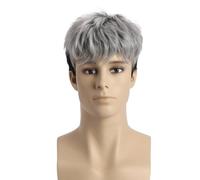 Perruque courte et bouclée grise de 25 cm for homme, perruque synthétique naturelle et duveteuse à dégradé. Hairline Fine