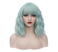 Perruque courte et bou pour femme - Vert menthe - 35,6 cm - Pour cosplay, Halloween - Cheveux synthétiques avec frange ordonnée et bonnet de perruque gratuit (vert menthe)