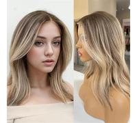 Perruque Courte Et Lisse Blonde Cendrée, Coupe Au Carré, 33 X 10 Cm, Avec Lace Front Haute Densité Pour Un Look Élégant
