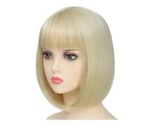 Perruque courte et lisse de 30 cm (12 pouces) avec frange, style carré, en fibres synthétiques, idéale for le quotidien, les fêtes, Halloween et le cosplay. pour Femme Charmant(Platinum)