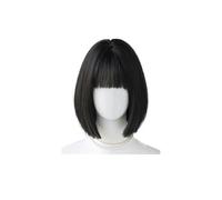 Perruque courte et lisse noire de 30 cm avec frange, cheveux synthétiques naturels résistants à la chaleur for femmes Hair Extensions Pièces Wigs