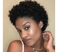 Perruque courte et volumineuse à boucles, densité 200 %, en cheveux humains naturels, prête à porter, coupe pixie, cheveux brésiliens, perruque pour femme, perruque bou noire naturelle Vous recher