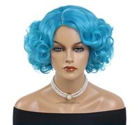 Perruque courte, foncée, bou et ondulée, cheveux synthétiques dégradés for femmes, Halloween, soirées cosplay Effet naturel et Volumineux(Blue)