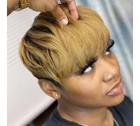 Perruque courte for femme 6 pouces Pixie Short Wig Cheveux humains Aspect naturel Perruque sans colle avec frange Entièrement fabriquée à la machine for les femmes Tenue de fête quotidienne(Gradient g
