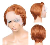 Perruque courte for femme coupe Pixie,sans colle cheveux humains, perruque en dentelle 13x4x1, ligne de cheveux naturelle, avec cheveux de bébé, adaptée au rôle quotidien des femmes for Halloween.(Or