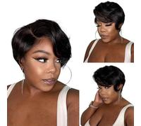 Perruque courte for femme coupe Pixie,sans colle cheveux humains, perruque en dentelle 13x4x1, ligne de cheveux naturelle, avec cheveux de bébé, adaptée au rôle quotidien des femmes for Halloween.(Bl