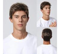 Perruque courte grise argentée pour homme, perruque avec raie latérale en couches, coupe Pixie, cheveux synthétiques naturels, remplacement pour fête quotidienne masculine-SS1003-1