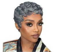 Perruque courte grise coupe lutin de 6 pouces for femmes, bou avec frange, perruques superposées for costumes de fête, usage quotidien Effet naturel et Volumineux