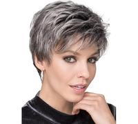 Perruque courte grise coupe Pixie pour femme blanche mixte gris perruques pour femme âgée aspect naturel perruque synthétique résistante à la chaleur pour fête quotidienne
