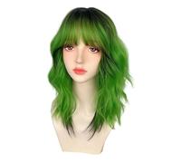 Perruque courte Mullet vert mélangé noir coupe loup perruques résistantes à la chaleur cheveux bouclés pour femme (mélange vert noir)