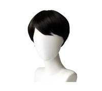 Perruque courte noire avec frange latérale pour femme, fibre synthétique haute température, coupe réglable (54,9 à 58 cm), parfaite pour un usage quotidien ou des occasions spéciales