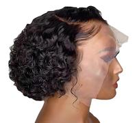 Perruque courte noire coupe Pixie pour femme, fibre résistante à la chaleur, carré bouclé, raie latérale, réglable et respirante pour un usage quotidien et spécial