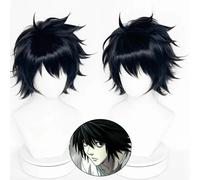 Perruque Courte Noire Effilée à Franges Synthétiques, Style Anime, pour Cosplay, Halloween, Fêtes Costumées, Perruques Complètes pour Hommes et Adolescents # 1