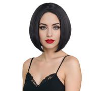 Perruque Courte Noire Style Bob, Perruque Droite Noire De 30 Cm Avec Raie Au Milieu Pour Femmes, Aspect Naturel, Idéale Pour Un Usage Quotidien.