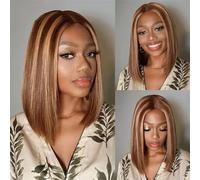 Perruque Courte Ombrée Avec Mèches, Cheveux Brésiliens Remy, Sans Colle, Dégradé Tendance Aspect